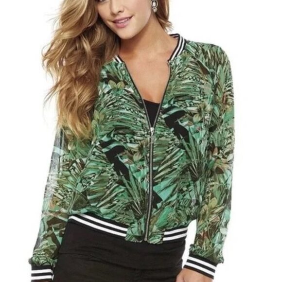 Juicy Couture Sheer Tropical Palm Tree Leaf Bomber Jacket - Picture 1 of 11